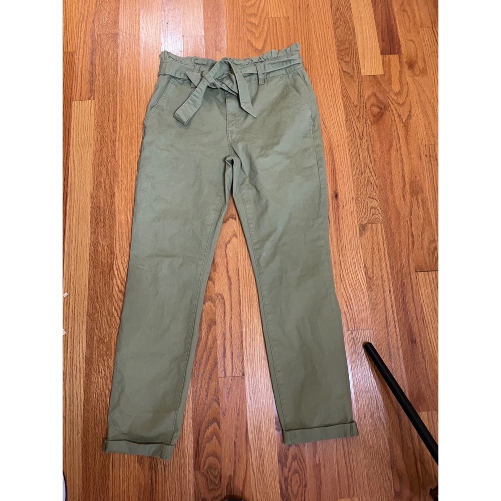 Fire & Rain Denim Olive Green Paperbag Waist Tapered Pants Size 11 Cuffed